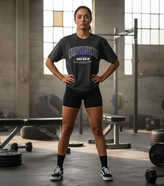 NVRWEAK “Never Give Up” Faded Tee | Motivational Gym Shirt, Heavyweight Tee